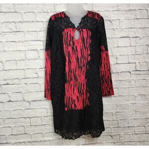 Diane von Furstenberg Dress Size 14 95% Silk Red Black Lace NEW with Tags
